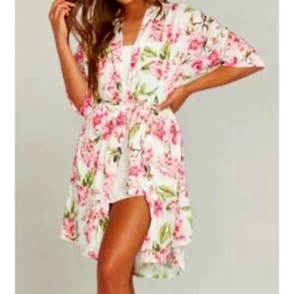 Show Me Your Mumu Brie Floral Robe Print Belted Short Sleeve OSFM - Picture 1 of 6